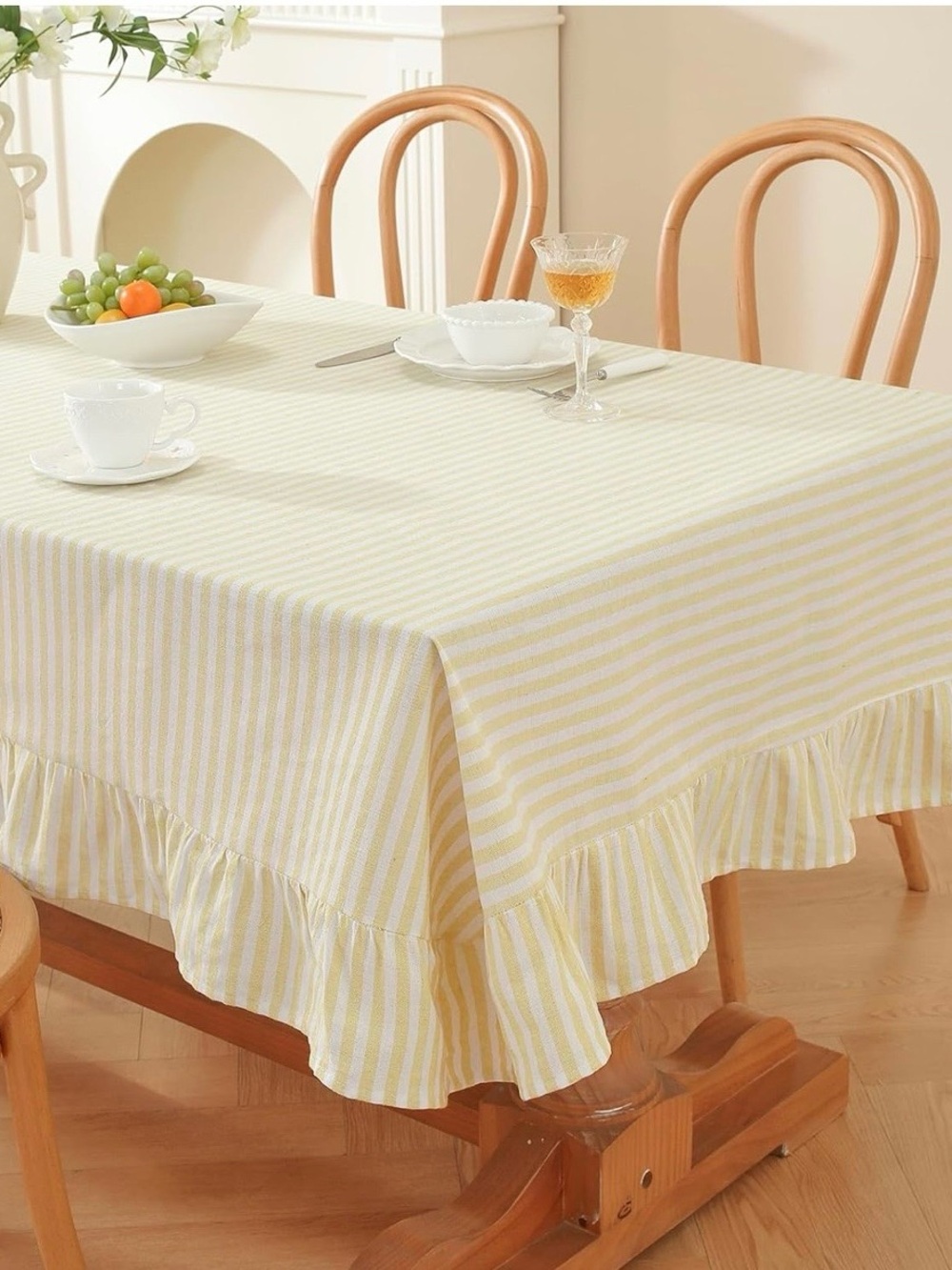 Striped Yellow Ruffle Tablecloth Home Dining Farmhouse 55x86 Thanksgiving